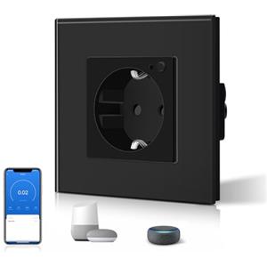 BSEED Presa Schuko Wifi da incasso con monitoraggio dell'energia, presa in vetro Smart Alexa da 16 A, controllo tramite app, funziona con Alexa/Google Home, misura consumo energetico, calendario, solo