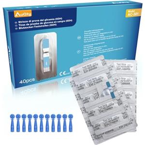 AuQty Indipendentemente confezionate Strisce Reattive per Glicemia 40 pezzi Strisce Reattive per Glucosio (Adatto per Misuratore Glicemia AuQty AC-301)