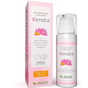 Wellvit integratori KENDRA - Pregiato Lubrificante Intimo all'Acqua Idratante e 100% Naturale, Gel Lubrificazione Vaginale a base d'acqua con D Mannosio Ideale per Secchezza Prurito e Cistite, Made in Italy(50ml)
