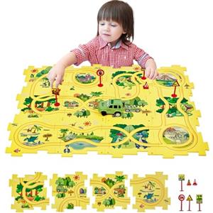 SGILE Puzzle Labirinto Costruzione Percorsi 12 pz Puzzle STEM per Sviluppare la Logica per Bambini, Gioco in Scatola con Macchinina, Apprendimento Precoce per Ragazzi/e 3-7 anni Regalo (Dinosauro)