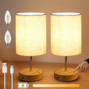 Lightess 2 Pezzi Lampada da Comodino Touch Dimmerabile, Ricaricabile Abat Jour da Comodino Senza Fili, Luce Comodino a Batteria, Vintage Lampada LED Comodino per Camera da Letto, Soggiorno, Beige
