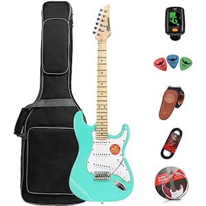 Bullfighter Chitarra elettrica per adulti principianti entry rock chitarra tuta professionale per uomini e donne con borsa per chitarra, tracolla, plettri, accordatore, corde e cavo (MS100-Green)