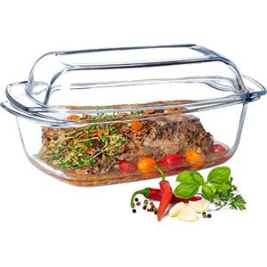 KADAX Pirofila Grande per Cottura al Forno in Vetro Trasparente, Casseruola Rettangolare con Coperchio da Cucina, Piatto Resistente al Calore (5.1 L)