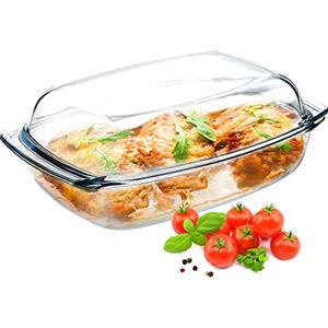 KADAX Pirofila per Cottura da Forno in Vetro Trasparente, Casseruola Rettangolare con Coperchio da Cucina, Piatto Resistente al Calore (4.1 L)