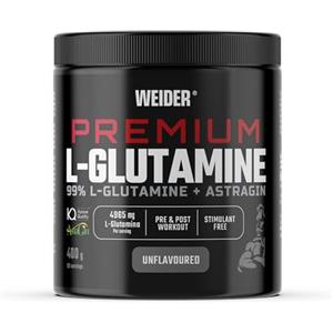 Weider Premium L-Glutamine (400g) Gusto Neutro, 99% L-Glutammina Kyowa Quality + AstraGin® per un migliore assorbimento, Protezione Muscolare, Pre & Post Allenamento, Senza Zucchero, senza Stimolanti