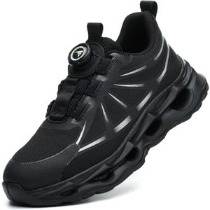 RASEARY Scarpe Antinfortunistiche Uomo Donna Antiscivolo Scarpe da Lavoro Leggere Scarpe da Cantiere con Punta in Acciaio Scarpe Sicurezza,Nero EU 47