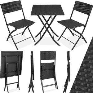 TecTake® Set 3 Pezzi Trevi in Rattan, 1 Tavolo con 2 Sedie, Protezione dai Raggi UV, Ripiegabile, Design Moderno, Set Giardino, Terrazzo, Balcone, Campeggio - Nero