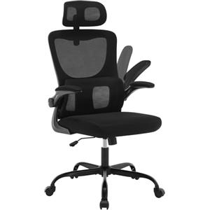 WOLTU Sedia da Ufficio Ergonomica, Sedia da Scrivania, Funzione Dondolo, Sedia per Computer a Rete con Supporto Lombare, Poggiatesta Regolabile, Braccioli Ribaltabili, Sedia Girevole, Nero, BS161sz