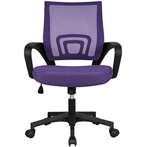 Yaheetech Sedia da Ufficio Scrivania Ergonomica a Rotelle Girevole Reclinabile Imbottita in Rete Traspirante con Braccioli Altezza Regolabile Portata 136 kg Viola