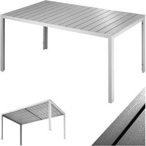 TecTake® Tavolo da Giardino Rettangolare, Telaio in Alluminio Inossidabile, Piano con Listelli Effetto Legno, Piedi Regolabili in Altezza, Design Moderno, 150x90x74,5 cm - Grigio/Argento