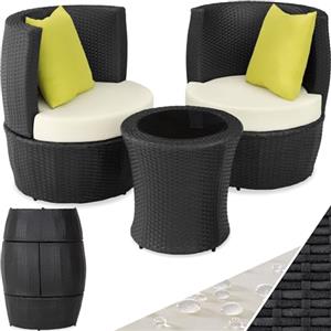 TecTake® Set di Mobili da Giardino, Poli Rattan e Alluminio, 2 Sedie, 1 Tavolo, 1 Vaso, Cuscini, Sedia da Esterno, Poltroncina, Set Balcone, Poltrona Giardino, Tavolo con Sedie Esterno - Nero