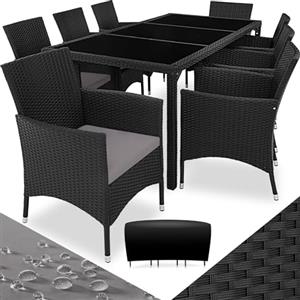 TecTake® Set di Mobili Giardino, Set Sedie, 8 Sedie, 1 Tavolo, Cuscini Morbidi, Terrazza Esterni, Coperchio di Protezione, Arredo Giardino, Poli Rattan Arredamento - Nero/Grigio