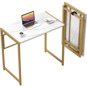 GreenForest Scrivania Salvaspazio Senza Montaggio, Scrivania per Computer e PC da 80 cm per Piccoli Spazi, Scrivania Pieghevole per l'Ufficio di Casa, Oro