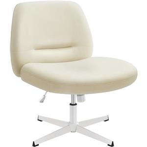SONGMICS HOME Sedia da Ufficio, Sedia da Studio Girevole, Stile Contemporaneo con Base a Croce, Seduta Ampia e Confortevole, Altezza Regolabile, Tessuto Cotone-lino, Bianco Crema OBG046W01