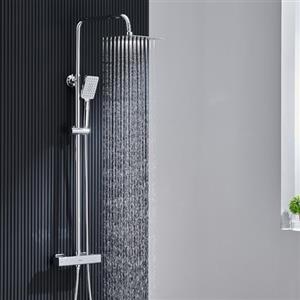 Ulytid Colonna Doccia con Miscelatore Termostatico, Ulytid Kit Doccia con Soffione e Doccetta Cromato, Miscelatore Doccia con Soffione 25x25cm e Doccetta 3 Funzioni, Sistema Doccia Bagno Altezza Regolabile