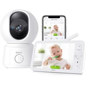 ARENTI 1080P Baby Monitor Video e Audio, Telecamera Bambini con Monitor 5'', Rilevamento di Rumore/Movimento/Zone Pericolose, Monitoraggio Temperatura, Audio Bidirezionale, Compatibile con Alexa