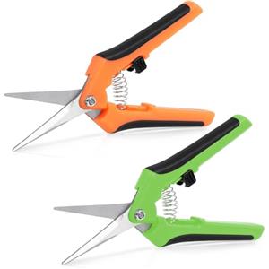 OFFCUP Forbici da Potatura, 2Pcs Cesoie a Mano, Taglio Dritto Forbici da Giardino, Lame in Acciaio Inox con Lega di Zinco, Antiscivolo con Impugnatura di Bloccaggio(Arancione+Verde)