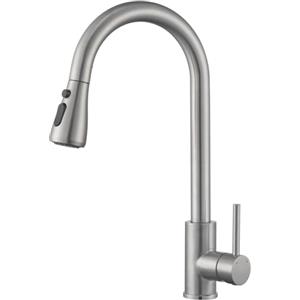 Ulytid Rubinetto Lavello Cucina con Doccetta Estraibile, Miscelatore Cucina a 3 Modalità, Girevole a 360° Rubinetti Cucina Monocomando con Bocca Alta in Acciaio Inox Spazzolato, Acqua Calda e Fredda