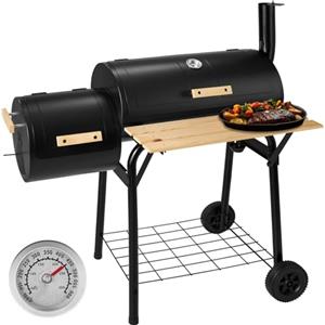 tectake® Barbecue a Carbonella con Carrello, BBQ Grill Multifunzione con Coperchio, Termometro Integrato, Aria Regolabile, Piano di Appoggio, Comoda Maniglia - Nero