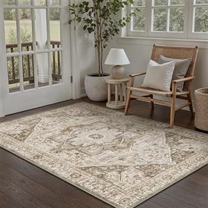 HUGEAR Vintage Tappeto Salotto Marrone Tappeti 120x180cm Soggiorno Antiscivolo Lavabile in Lavatrice Tapette Camera da Letto Sala Ufficio Bambina Bambino Pelo Corto Grande Carpet