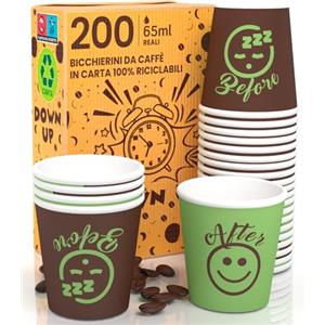 Eurocali 200 Bicchierini in Carta per Caffè 65ml DownUpCUP Green Bicchieri Ecologici Biodegradabili Monouso Piccoli Asporto Bevande Calde