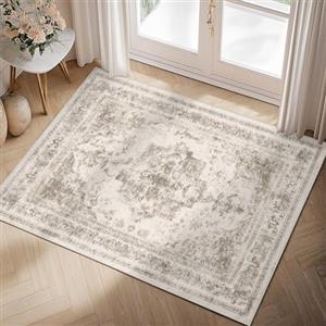 HUGEAR Piccolo tappeto vintage per interni, zerbino, 60 x 90 cm, per cucina, grigio talpa, neutro, antiscivolo, per soggiorno, lavabile, camera da letto, zerbino, per ufficio, sala da pranzo, bagno,