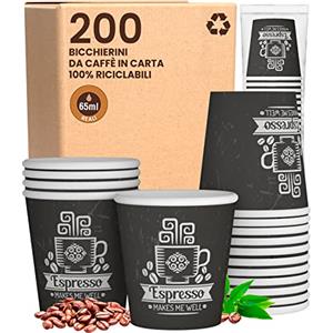 Eurocali 200 Bicchierini in Carta per caffè 65ml CuzcoCUP Bicchieri Ecologici Biodegradabili Monouso Piccoli Asporto Bevande Calde