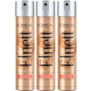 L'OREAL PARIS L'Oréal Paris Elnett Lacca Spray per Capelli Fissaggio Normale Micro-Diffusione Formula Protettiva e Illuminante Anti-Umidità Effetto Naturale a Lunga Tenuta - 3 Flaconi da 75ml