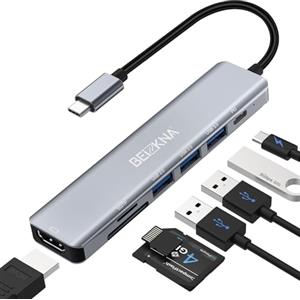 Beizkna Hub USB C Adattatore Multiporta 7 in 1 Con PD 100W HDMI 4K, 1 Porta USB 3.0 5Gbps e 2 Porte USB 2.0, Schede SD/TF, Sdoppiatore USB Hub Type C per Portatili Macbook Air/Pro Windows iPad, Galaxy