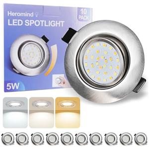 Heromind Set di 10 Faretti Led da Incasso per Cartongesso, 230V 5W Faretti da Incasso, Faretti LED Soffitto Regolabile Caldo 3000K, Neutro 4500K e Freddo 6000K, Foro 69-79mm, Spot LED con Angolo Regolabile