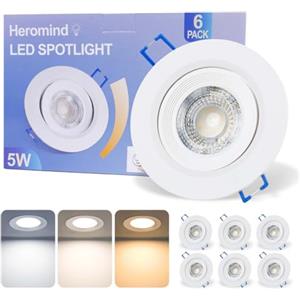 Heromind Set di 6 Faretti Led da Incasso per Cartongesso, 230V 5W IP44 Faretti da Incasso, Faretti LED Soffitto Regolabile Caldo 3000K, Neutro 4500K e Freddo 6000K, Foro 73-89mm, Spot LED con Angolo Regolabile