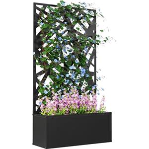 Outsunny Letto per Orto Rialzato da Esterno, Fioriera con Traliccio con Motivi Asimmetrici per Piante Rampicanti in Metallo, Montaggio a Parete o Autoportante, per Piante e Fiori, 61x23x113 cm, Nero