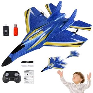 Generico Aereo telecomandato, Aerei RC per bambini, Aereo RC con luce a LED, Giocattolo volante RC impermeabile da 2,4 Ghz, giocattolo educativo per aereo da esterno per bambini, ragazzi, ragazze, principianti
