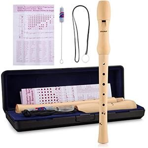 LOLUNUT Flauto dolce barocco a 8 fori, flauto dolce soprano in legno d'acero con custodia, grafico per diteggiatura e asta di pulizia, per bambini e adulti principianti
