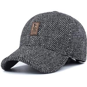VoilaLove Berretto da baseball invernale da uomo in caldo tweed di lana con visiera e paraorecchie pieghevoli, A-grigio, L
