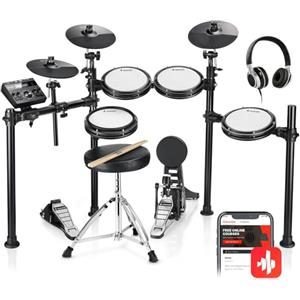 Donner DED-200 Batterie elettriche Con Pad Batteria Mesh Silenziosi, 2 Piatti Con Soffocamento, 31 Kit e Oltre 450 Suoni, Trono, Cuffie, Bacchette, USB MIDI (5 Pad, 3 Piatti)