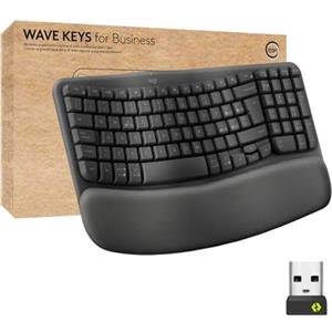 Logitech Wave Keys for Business, tastiera wireless ergonomica con supporto per i polsi imbottito, tecnologia Secure Logi Bolt, Bluetooth, Windows/Mac/Chrome/Linux, Layout ITA QWERTY, Grafite