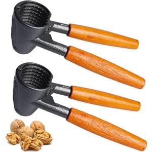 PRITOK Schiaccianoci a forma di imbuto, schiaccianoci con manico in legno antiscivolo, in alluminio, adatto per noci, mandorle, nocciole, pistacchi