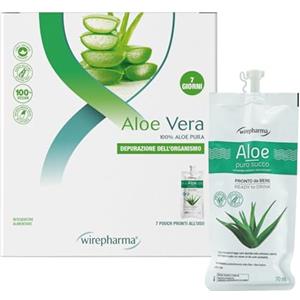 WIREPHARMA - Succo di Aloe Vera Puro da Bere - 7 Pouch da 70 ml - 100% Aloe Vera Non Diluita, Depurativa e Digestiva, Senza Glutine e Senza OGM
