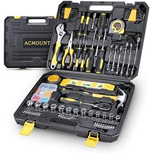 Acmount Cassetta Attrezzi Completa, ACMOUNT Valigetta Attrezzi 140 Pezzi, con Set Cacciavite Chiavi a Cricchetto Pinze, Set Attrezzi da Lavoro-Fai da te Portatile per Riparazioni Quotidiane di Casa Ufficio