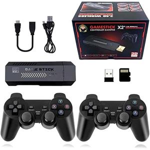 Qonia Console per giochi retrò, X2 Plus Game Stick Retro Console Doppio Controller Wireless, oltre 40000 giochi, 128 GB, nero
