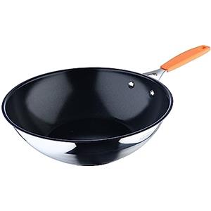 San Ignacio Compact - 28 cm Wok - Alluminio forgiato - Fusion di Whitford interno in nero nero - Esterno in finitura Matt - Elenco di induzione - Dettaglio in acciaio inossidabile Dettaglio colore
