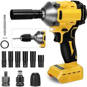 JAOGAUS Avvitatore a Impulsi Senza Fili, 600Nm 1/2 Pollice Brushless Compatibile con Dewalt 18V 20V, Chiave Elettrica con 3 Velocità Regolabili e 12 Accessori per Auto, Mobili, Cambio Pneumatici - NO Batteria