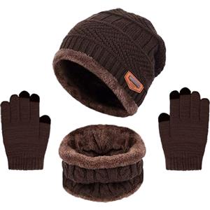 Kfnire Bambini Cappello a Maglia Sciarpa Circolaree Guanti Schermo Touch - Spessa Fodera in Caldo Pile 3PCs Set Termico Invernale per Ragazzi Ragazze