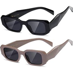 kimorn Rettangolo Trend Sunclasses per le Donne Uomini Trend Retro Trend Occhiali da Sole 90's Vintage Square Frame (Nero+Lente grigio chiaro con cornice caffè)