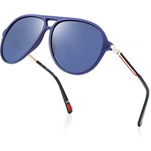 kimorn Classic Occhiali da sole polarizzati per donna Uomo Lenti UV Montatura in metallo ultraleggero Tonalità retrò K0804 (Opaco Blu)