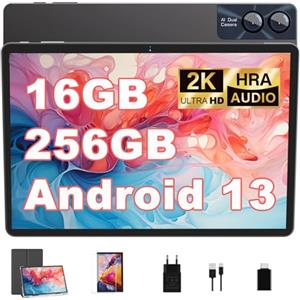 GOODTEL 11 pollici Touch Tablet Android 13 16GB RAM + 256GB ROM + TF 1TB | Display 2K 2000 * 1200 | Octa-Core | 8600mAh| WiFi 5G | GPS| Bluetooth 5.0 | 13MP + 5MP, Grigio