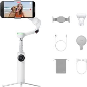 Insta360 Flow 2 Pro Pack Creator Bianco- Gimbal per smartphone AI, Apple DockKit, modalità di inclinazione libera, treppiede/selfie stick incorporati, adatto a vlog/viaggi, Spotlight e MagSafe.