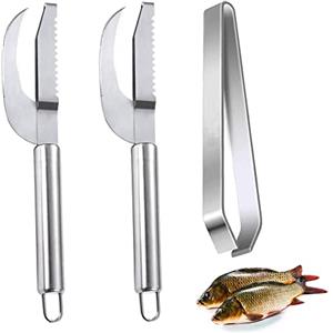 LONGHAO 3 pcs,Raschietto Per Pesce,Squame Pesce Inossidabile,Raschietto Per Pesci Professionale,Coltello A Squame Seghettate A Due Vie,Pelapatate A Squame Di Pesce,Per Cucina,Ristorante