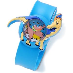 HORACE for Kids - Orologio per bambini e bambine, simpatici animali colorati, cinturino regolabile e pieghevole, batteria di ricambio (Dinosauro Blu)